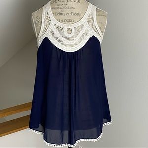 Ya Las Angeles Navy Crochet Tank in Size L
